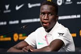 Australia's Garang Kuol attends a press conference at the World Cup in Qatar.