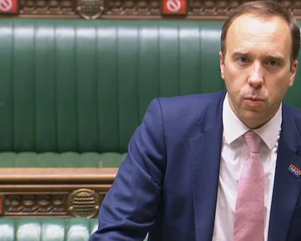 Health Secretary Matt Hancock pictured last week as he gave an update to MPs in the House of Commons, on the latest situation with the Coronavirus pandemic. Photo by PA.