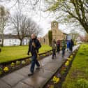 Bishop Paul leads the Inaugural Pilgrim walkers on day two of the Wy of Love from St Mary Magdalene church in Trimdon.