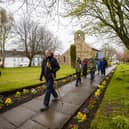 Bishop Paul leads the Inaugural Pilgrim walkers on day two of the Wy of Love from St Mary Magdalene church in Trimdon.