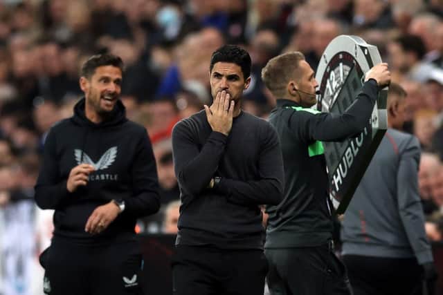 Mikel Arteta, Manager of Arsenal looks on during their defeat in the Premier League match between Newcastle United and Arsenal at St. James Park on May 16, 2022 in Newcastle upon Tyne, England. (Photo by Ian MacNicol/Getty Images)