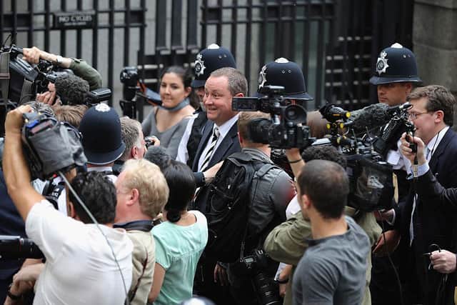 LONDON, ENGLAND - JUNE 07:  Sports Direct International founder Mike Ashley leaves Portcullis House after attending a Parliamentary select committee hearing on June 7, 2016 in London, England.