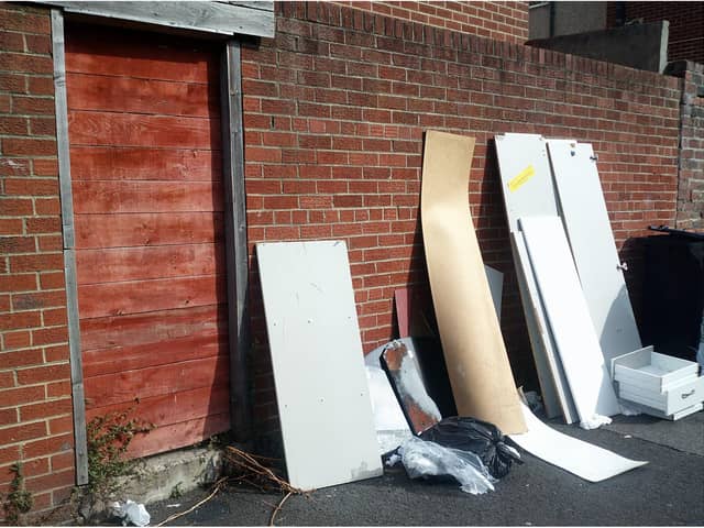 Dismantled wardrobes and wood had been witnessed being flytipped in the back lane of Julian Street in August.