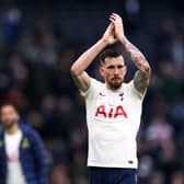 Pierre-Emile Hojbjerg of Tottenham Hotspur applauds the fans following victory in the Premier League match between Tottenham Hotspur and Newcastle United at Tottenham Hotspur Stadium on April 03, 2022 in London, England. (Photo by Ryan Pierse/Getty Images)