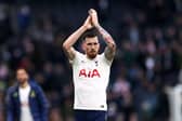 Pierre-Emile Hojbjerg of Tottenham Hotspur applauds the fans following victory in the Premier League match between Tottenham Hotspur and Newcastle United at Tottenham Hotspur Stadium on April 03, 2022 in London, England. (Photo by Ryan Pierse/Getty Images)