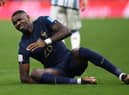 France's forward #26 Marcus Thuram reacts during the Qatar 2022 World Cup final football match between Argentina and France at Lusail Stadium in Lusail, north of Doha on December 18, 2022. (Photo by Kirill KUDRYAVTSEV / AFP) (Photo by KIRILL KUDRYAVTSEV/AFP via Getty Images)
