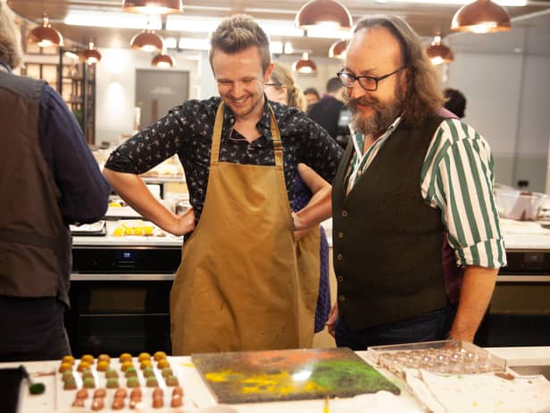 Karl Denham with Hairy Biker Dave Myers during the filming of the show.