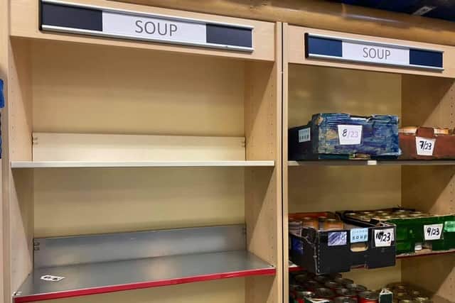 Empty shelves at KEY2Life food bank in South Shields.