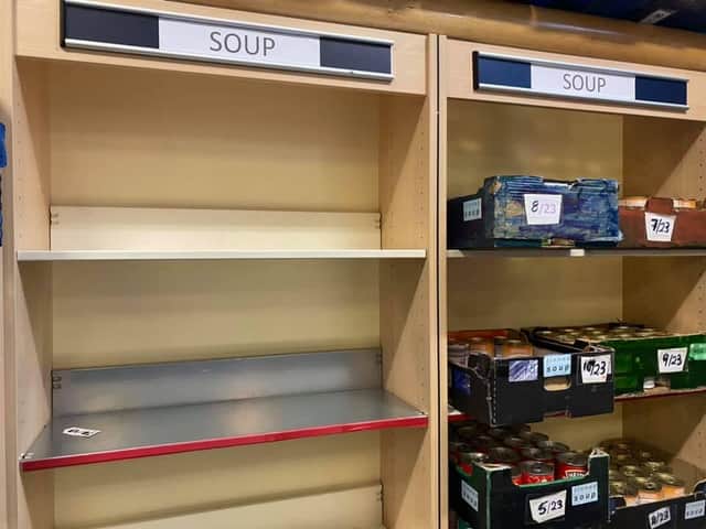 Empty shelves at KEY2Life food bank in South Shields.