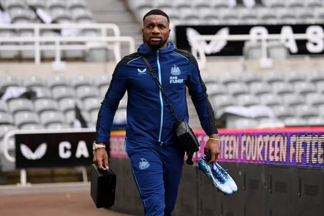 Allan Saint-Maximin of Newcastle United arrives at the stadium prior to  the Premier League match between Newcastle United and Aston Villa at St. James Park on October 29, 2022 in Newcastle upon Tyne, England. (Photo by Stu Forster/Getty Images)