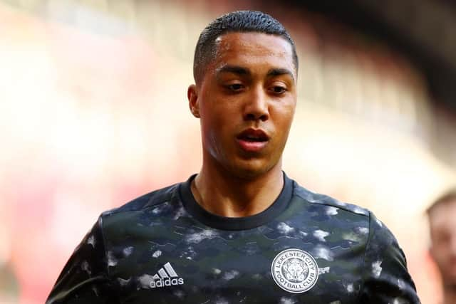 Youri Tielemans warming up for Leicester City. (Photo by Dean Mouhtaropoulos/Getty Images)