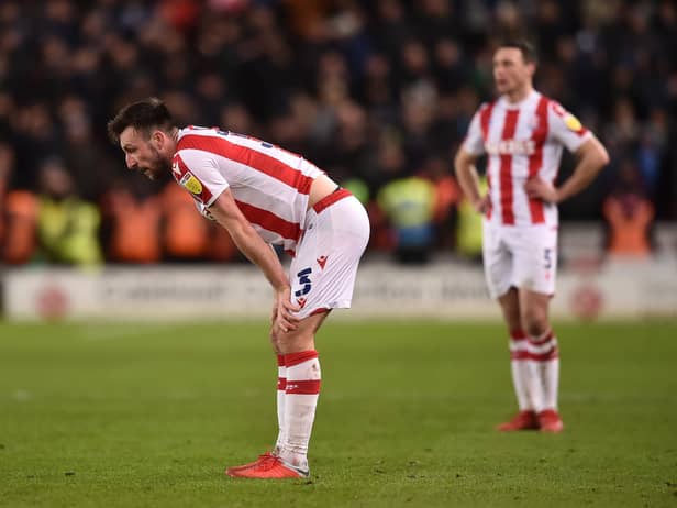 STOKE ON TRENT, ENGLAND - JANUARY 03: Morgan Fox of Stoke City looks dejected following the Sky Bet Championship match between Stoke City and Preston North End at Bet365 Stadium on January 03, 2022 in Stoke on Trent, England. (Photo by Nathan Stirk/Getty Images)