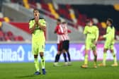 Isaac Hayden reacts to Newcastle United's Carabao Cup defeat to Brentford last season.
