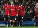 Antony of Manchester United celebrates scoring their first goal during the Premier League match between Everton FC and Manchester United at Goodison Park on October 09, 2022 in Liverpool, England. (Photo by Tom Purslow/Manchester United via Getty Images)