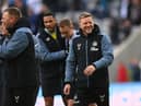 Newcastle United head coach Eddie Howe reacts to the win over Manchester United.