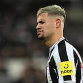 Newcastle United's Brazilian midfielder Bruno Guimaraes reacts as he leaves the pitch after receiving a red card during the English League Cup semi final football match between Newcastle United and Southampton at St James's Park stadium in Newcastle, on January 31, 2023. (Photo by PAUL ELLIS/AFP via Getty Images)