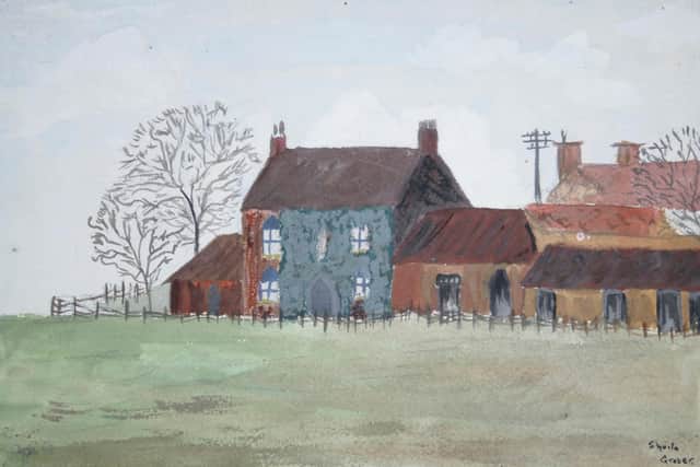 An example of Sheila's early work showing Colley's Farm.