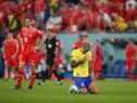 Bruno Guimaraes celebrates Brazil's win over Switzerland.