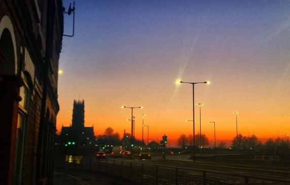 A completely gorgeous sun set in the town centre from @madalina_gina_iacob