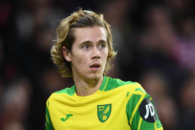 Todd Cantwell of Norwich City looks on during the Premier League match between Norwich City and Southampton at Carrow Road on November 20, 2021 in Norwich, England. (Photo by Harriet Lander/Getty Images)