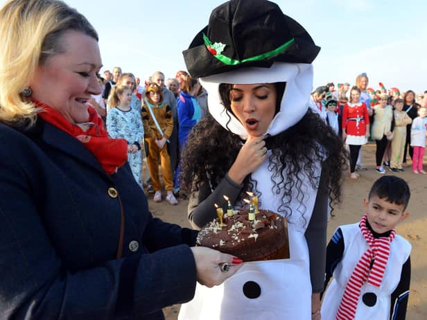 Jade Thirlwall celebrates her birthday with nephew Karl Thirlwall at the Cancer Connection Boxing Day Dip