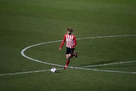 Dion Sanderson of Sunderland in action during the Sky Bet League One match between Shrewsbury Town and Sunderland at Montgomery Waters Meadow on February 09, 2021 in Shrewsbury.