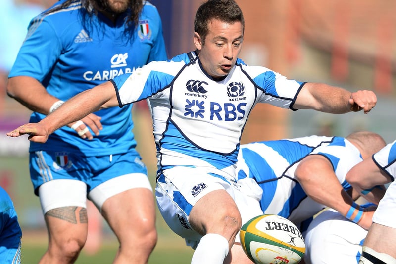 June 22, 2013: Scotland 30, Italy 29, summer tournament
Jedburgh's Greig Laidlaw kicking ahead at Loftus Versfeld in Pretoria in South Africa. (Photo by Duif du Toit/Gallo Images/Getty Images)