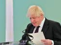 Boris Johnson shuffling his papers during the 2021 CBI annual conference, held at The Port of Tyne, South Shields. Picture by FRANK REID