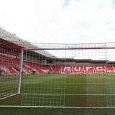 ROTHERHAM, ENGLAND - APRIL 15: General view inside the stadium prior to the Sky Bet Championship match between Rotherham United and Coventry City at AESSEAL New York Stadium on April 15, 2021 in Rotherham, England. Sporting stadiums around the UK remain under strict restrictions due to the Coronavirus Pandemic as Government social distancing laws prohibit fans inside venues resulting in games being played behind closed doors. (Photo by George Wood/Getty Images)