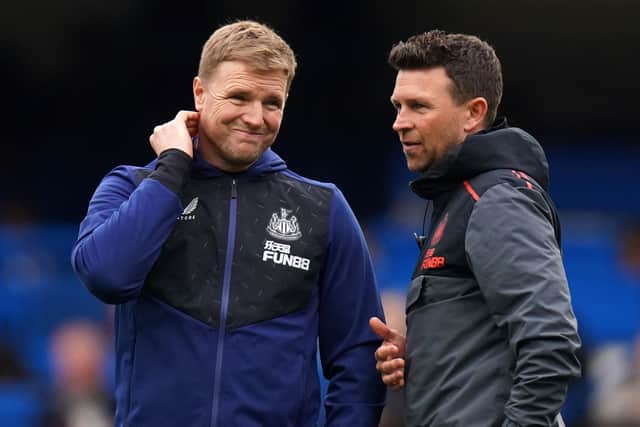 Newcastle United head coach Eddie Howe, left.