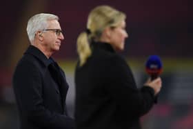Alan Pardew is interviewed by Sky Sports before to the Premier League match between Southampton and Newcastle United at St Mary's Stadium.