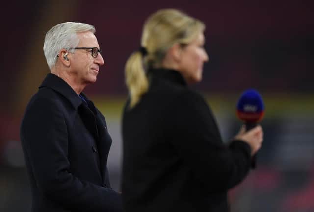 Alan Pardew is interviewed by Sky Sports before to the Premier League match between Southampton and Newcastle United at St Mary's Stadium.
