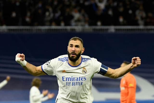 Real Madrid striker Karim Benzema. (Photo by PIERRE-PHILIPPE MARCOU/AFP via Getty Images)