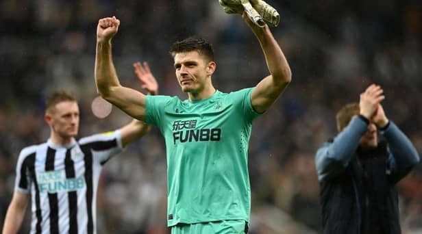 NEWCASTLE UPON TYNE, ENGLAND - JANUARY 31: Nick Pope of Newcastle United celebrates following the team's victory in the Carabao Cup Semi Final 2nd Leg match between Newcastle United and Southampton at St James' Park on January 31, 2023 in Newcastle upon Tyne, England. (Photo by Gareth Copley/Getty Images)