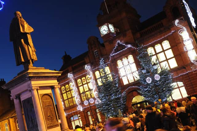 Shipbuilding magnate and Jarrow MP Sir Charles Palmer's statue stands opposite the town hall, which he officially opened in 1904.