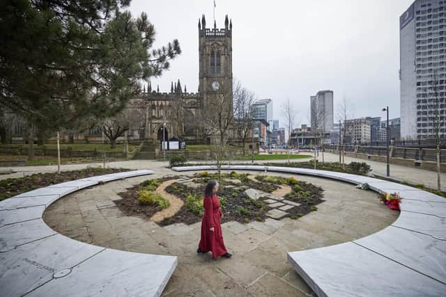 EMBARGOED TO 0001 WEDNESDAY JANUARY 05

Undated handout photo issued by Manchester City Council of The Glade of Light, a memorial to the 22 people murdered in the Manchester Arena terror attack which will officially open to the public from Wednesday. The memorial is a white marble "halo" bearing the names of those killed in the May 2017 outrage. Families of those who lost loved ones have been able to make personalised memory capsules, containing mementos and messages, which are embedded inside the halo. Issue date: Wednesday January 5, 2022. PA Photo. See PA story MEMORIAL Arena . Photo credit should read: Mark Waugh/Manchester City Council/PA Wire 

NOTE TO EDITORS: This handout photo may only be used in for editorial reporting purposes for the contemporaneous illustration of events, things or the people in the image or facts mentioned in the caption. Reuse of the picture may require further permission from the copyright holder. 
