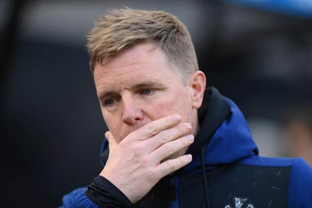 Eddie Howe, Manager of Newcastle United reacts during the Premier League match between Newcastle United and Brighton & Hove Albion at St. James Park on March 05, 2022 in Newcastle upon Tyne, England. (Photo by Stu Forster/Getty Images)