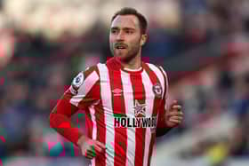 Christian Eriksen making his Brentford debut against Newcastle United last season.