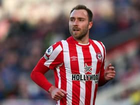 Christian Eriksen making his Brentford debut against Newcastle United last season.