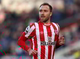 Christian Eriksen making his Brentford debut against Newcastle United last season.