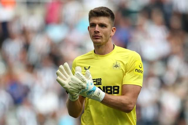 Nick Pope of Newcastle United during the Premier League match between Newcastle United and Nottingham Forest at St. James Park on August 06, 2022 in Newcastle upon Tyne, England. (Photo by Jan Kruger/Getty Images)