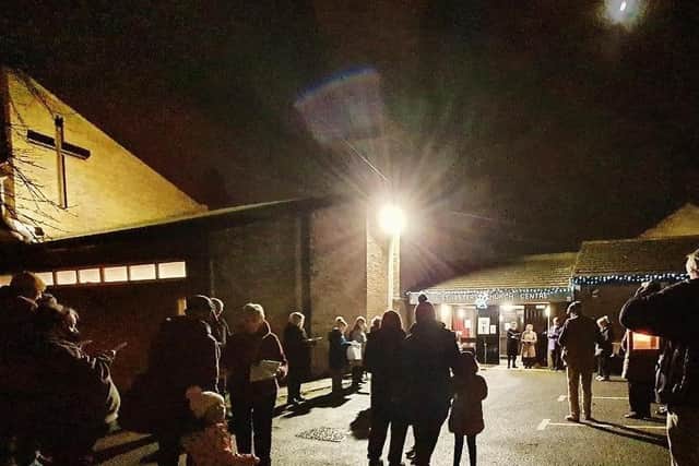 The Carols in the Car Park event at St Peter's in Jarrow provides a very festive sight.