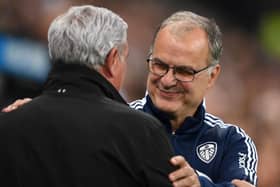 Leeds United manager Marcelo Bielsa greets Steve Bruce.