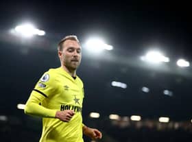 Christian Eriksen in action for Brentford against Manchester United (Photo by Naomi Baker/Getty Images)
