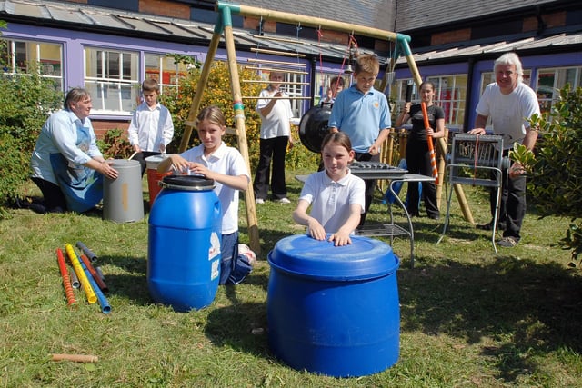 Artist Tony  Murray and musician Keith Moore were working on a project with pupils from Ridgeway Primary in the school's new musical sculpture garden 16 years ago.