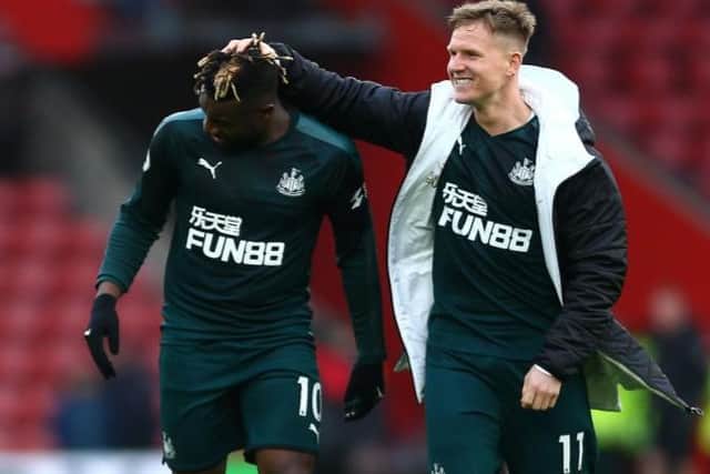 Matty Ritchie congratulates Allan Saint-Maximin.