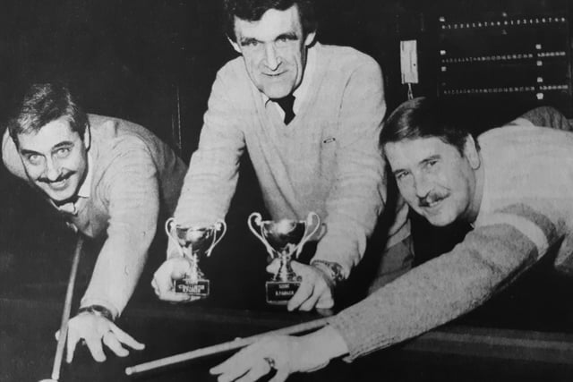 In March, Chris McAllister and Bill Parker won the handicap doubles tournament at the Ambassadeur Snooker Club in Kirkcaldy.. 
They beat Robert Duff and Dave Thomson 4-0 ibn the final.
They are pictured with Pete Rodger, controller at the Ambassadeur.