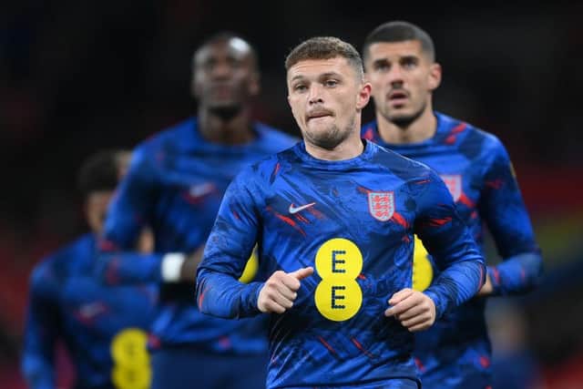 England and Newcastle United defender Kieran Trippier warms at Wembley.