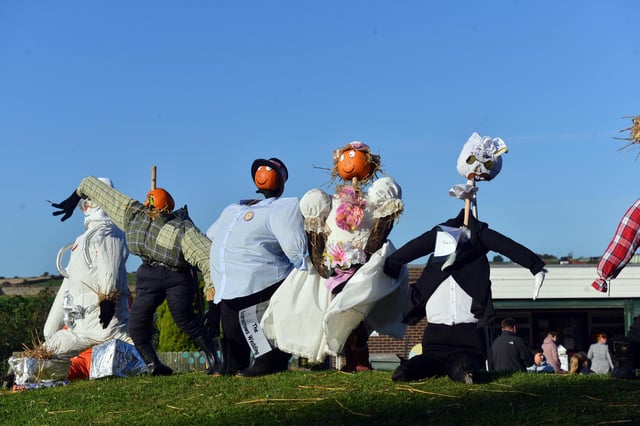 Some of the scarecrow characters created by Marsden Primary School children.
