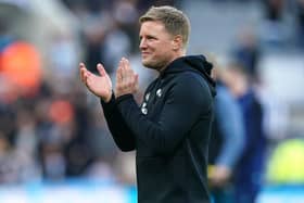 Newcastle United head coach Eddie Howe applauds fans earlier this season.